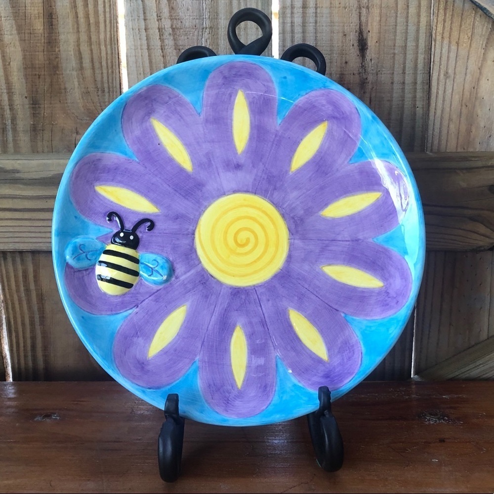 3D Bumble Bee & Flower Decorative Plate by Lotus